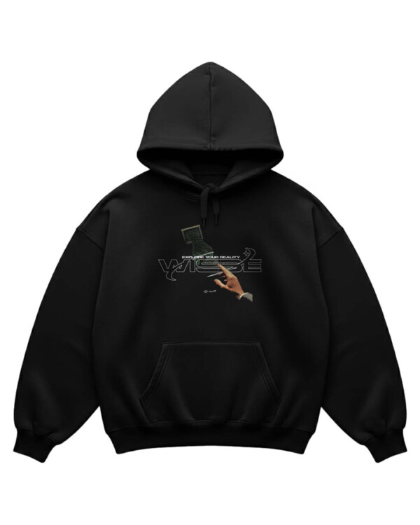 EXPLORE YOUR REALITY OVERSIZED BLACK HOODIE